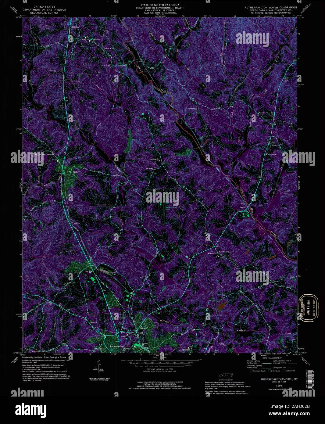 USGS TOPO Map North Carolina NC Rutherfordton North 163113 1993 24000