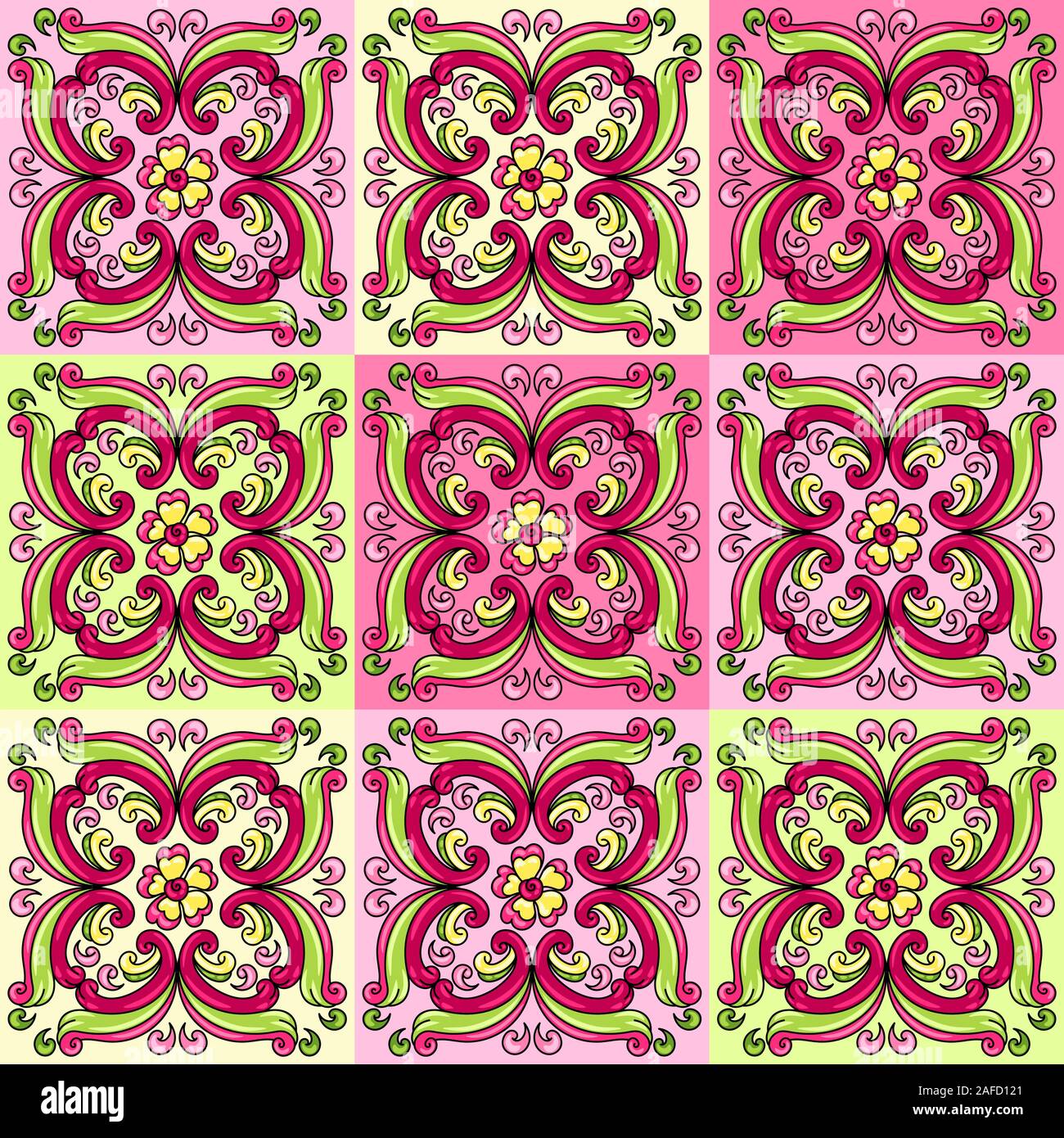 Mexican talavera ceramic tile pattern with flowers. Stock Vector