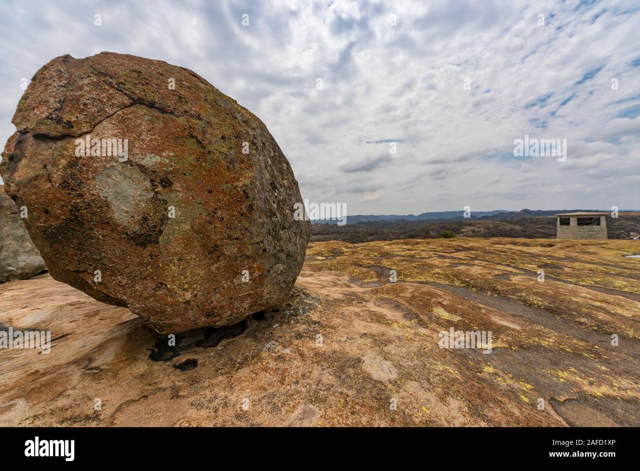 Matobo Hills (formerly Matopos) national park, Zimbabwe. The memorial of Captain Alan Wilson's "Lost patrol" which perished in the 1893 Matabele war, as seen from the Grave of Cecil Rhodes. Stock Photo