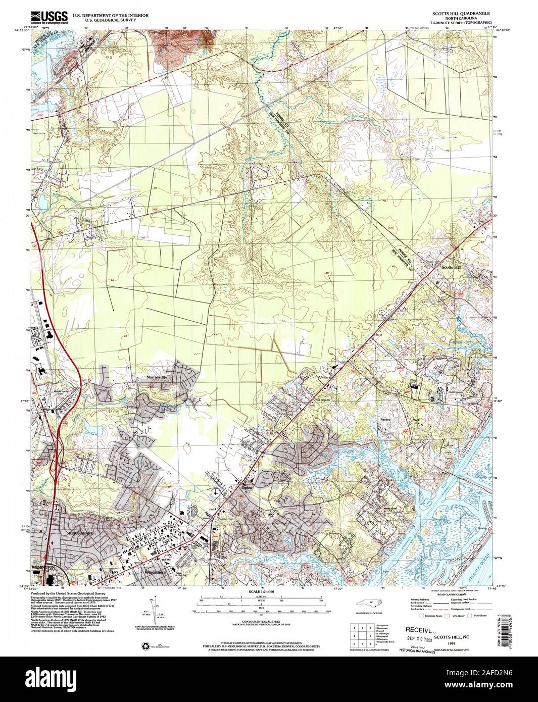 USGS TOPO Map North Carolina NC Scotts Hill 163131 1997 24000