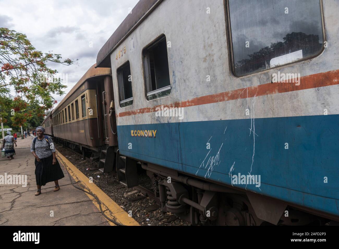 Victoria Falls, Zimbabwe. Passengers arriving at the town's train