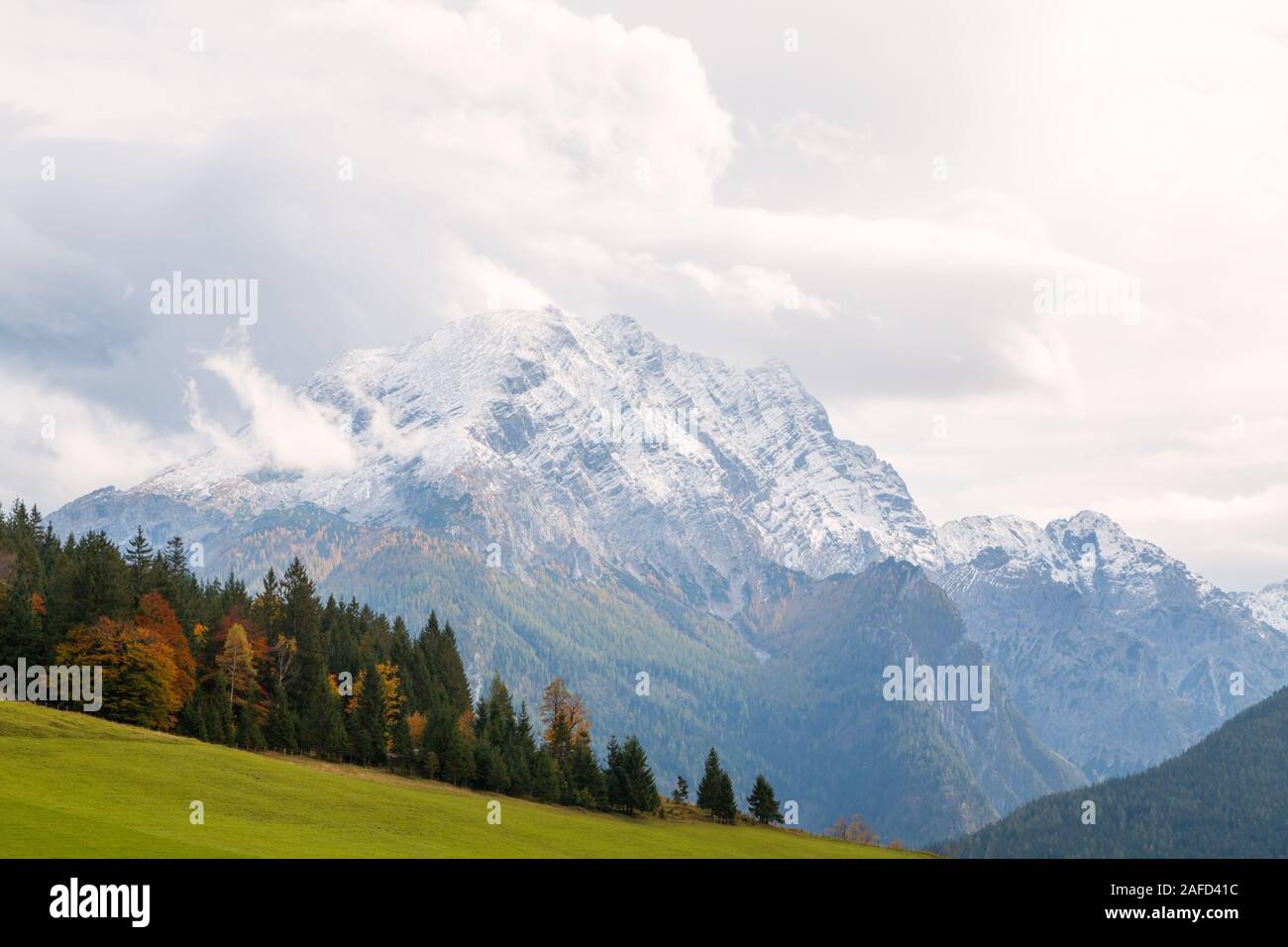 Typical mountains with autumn colors in the Bavaria Alps, Berchtesgaden National Park in Germany Stock Photo