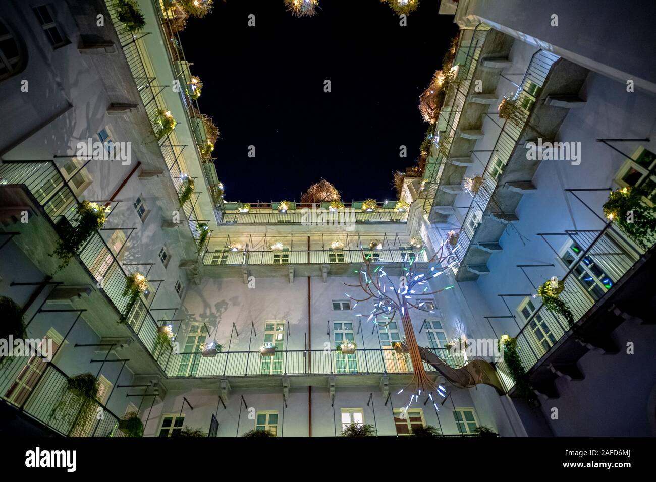 Italy Piedmont Turin - ' Luci d'Artista 2019' - Richi Ferrero, 'The Vertical Baroque Garden', set up in the Palazzo Valperga Galleani building 'Il Numero 6', in Via Alfieri 6, winner of Building of the Year, defined as the most beautiful in the world Stock Photo