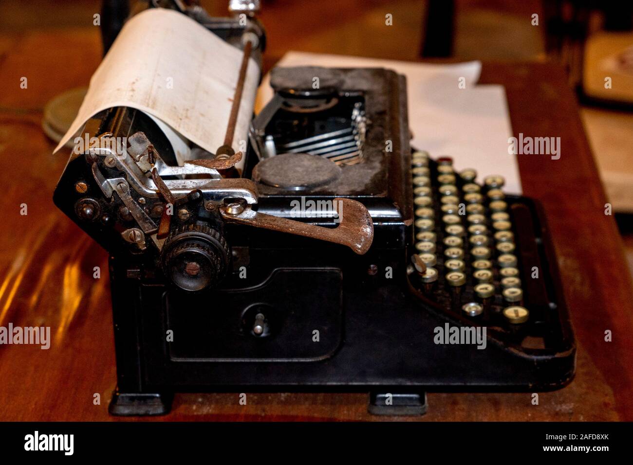 old typewriter rusted and dust covered detail Stock Photo