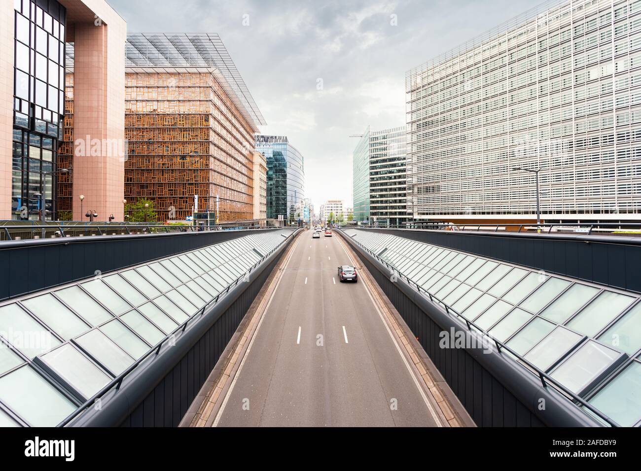Modern office quarter in Brussels and Lua street, Belgium Stock Photo