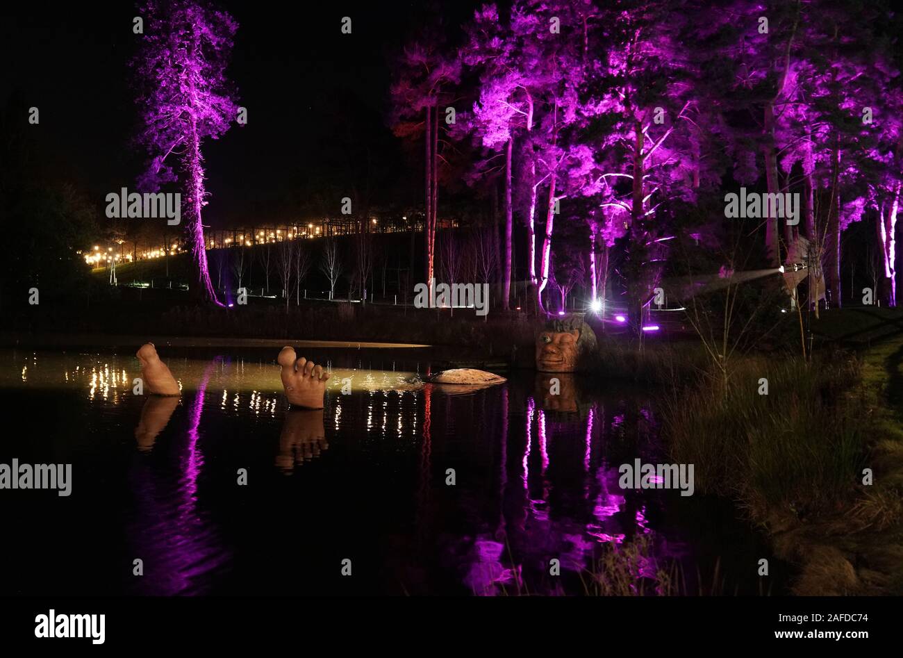 The sleeping giant in the lights of the Christmas Trail at Alnwick