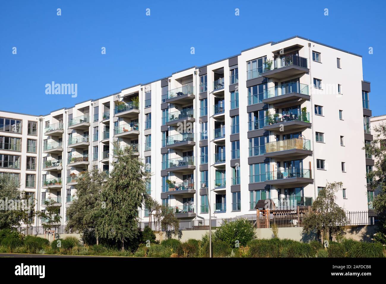 Modern building with rental apartments seen in Berlin, Germany Stock Photo