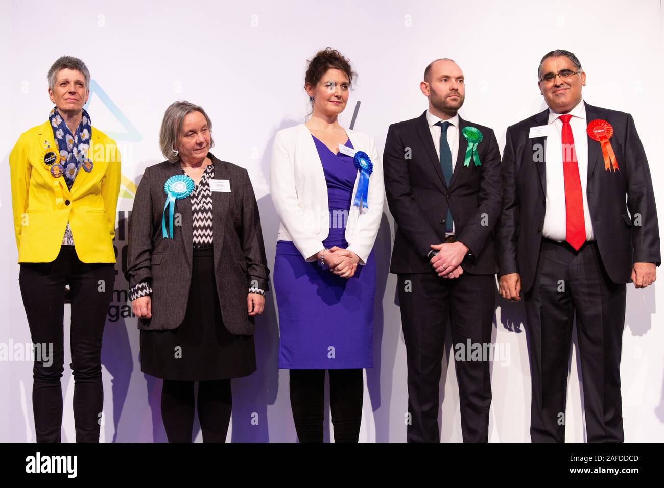 The election result for Birmingham Hall Green held at the ICC in Birmingham. Seat won by Tahir Ali for Labour, pictured far right. Stock Photo