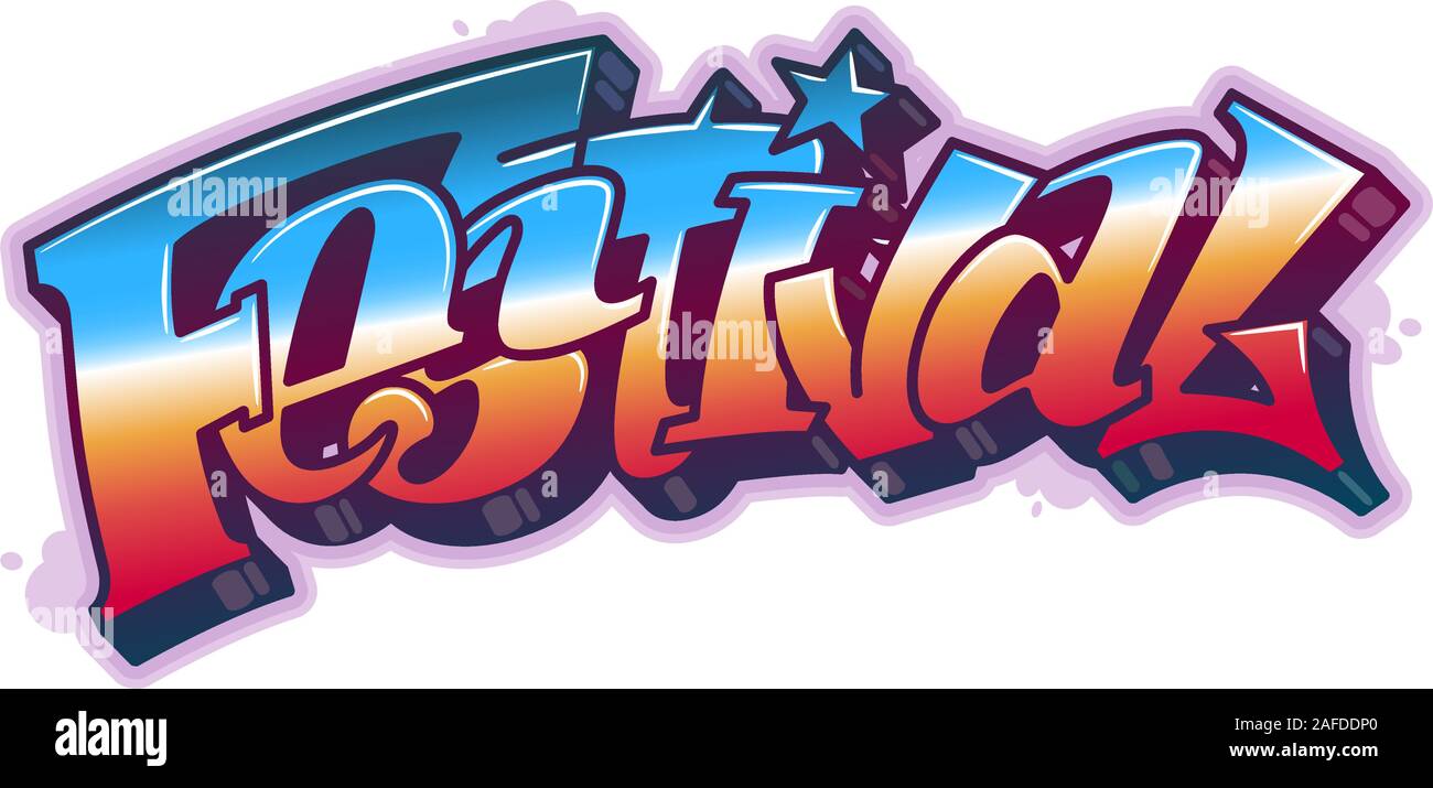 Festival word in readable graffiti style in vibrant customizable colors. Stock Vector