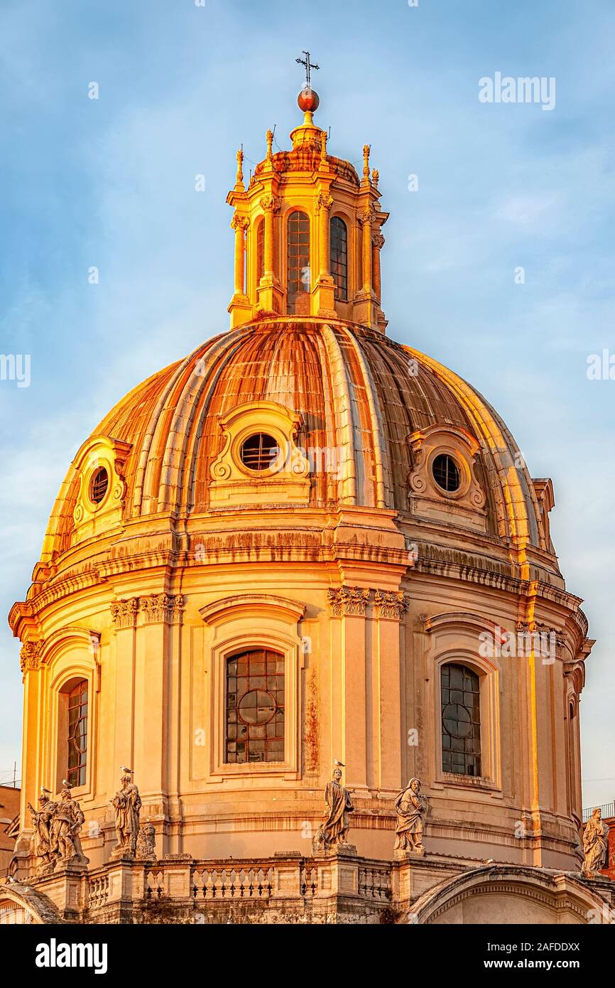 Santa Maria di Loreto is a 16th-century church in Rome, central Italy, located just across the street from the Trajan's Column, near the giant Monumen Stock Photo