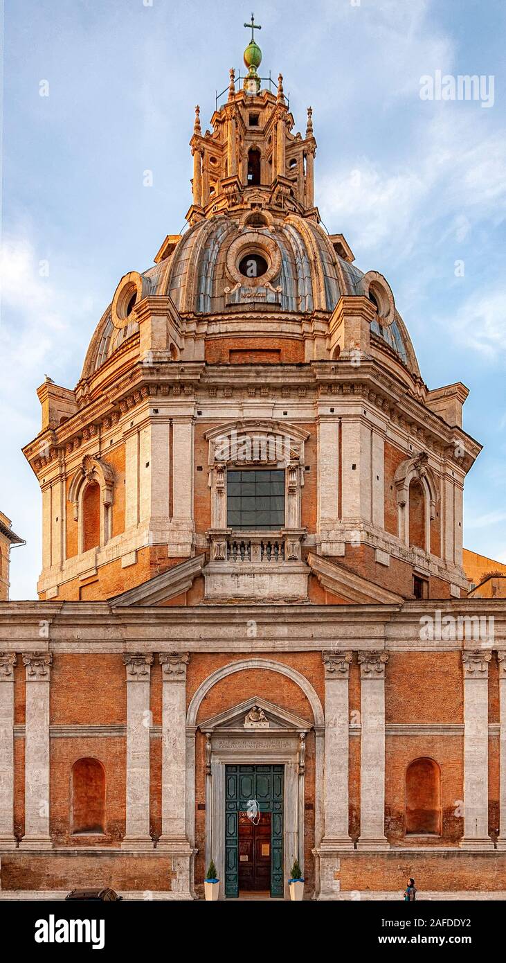 Santa Maria di Loreto is a 16th-century church in Rome, central Italy, located just across the street from the Trajan's Column, near the giant Monumen Stock Photo