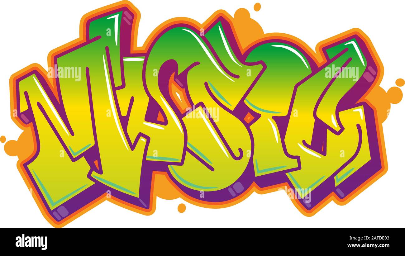 Music word in readable graffiti style in vibrant colors. Fully customizable colors. Stock Vector