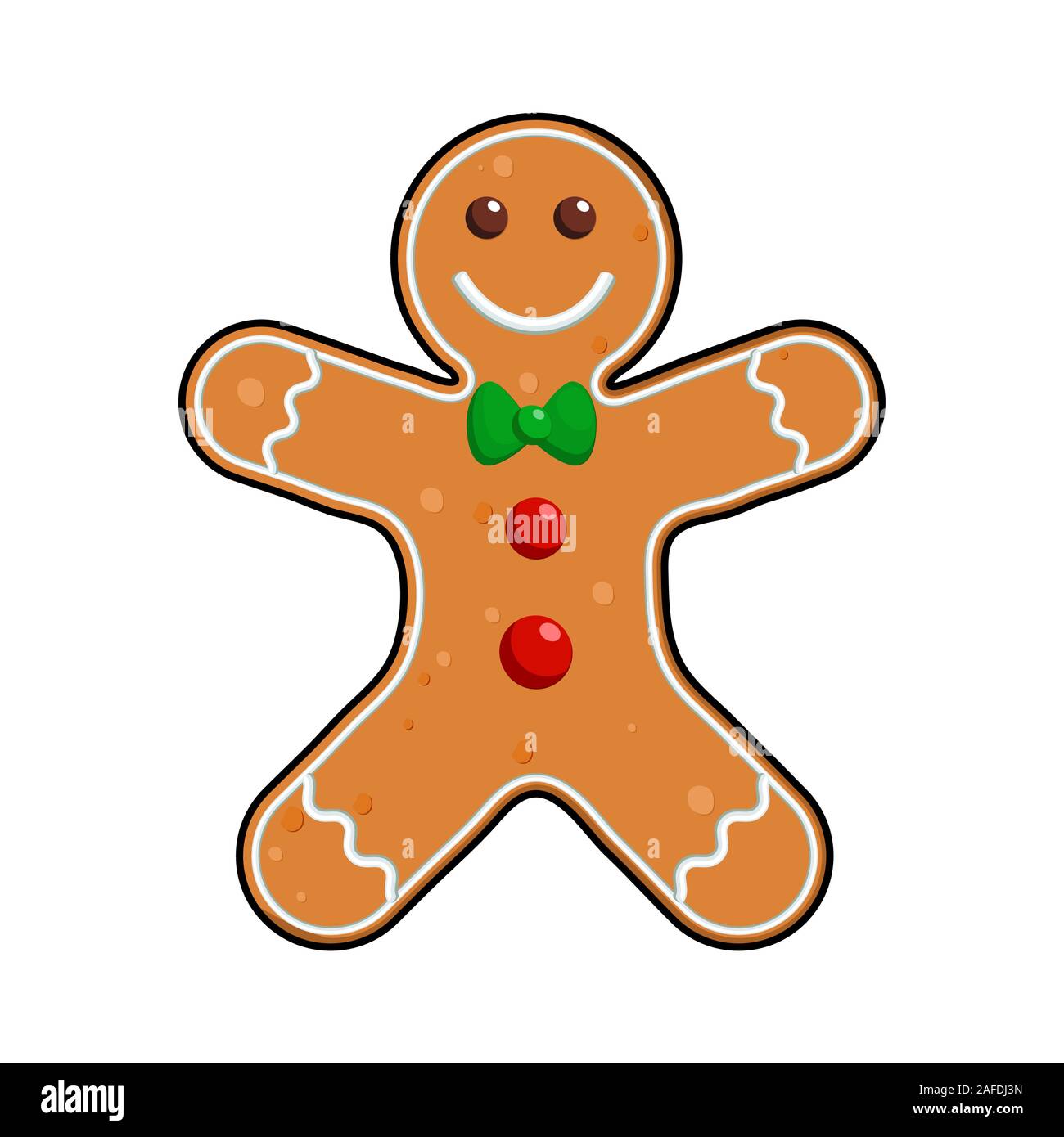 Gingerbread man Holiday cookie in shape of man, decorated colored icing , vector illustration for new year's day, christmas, winter holiday, cooking, Stock Vector