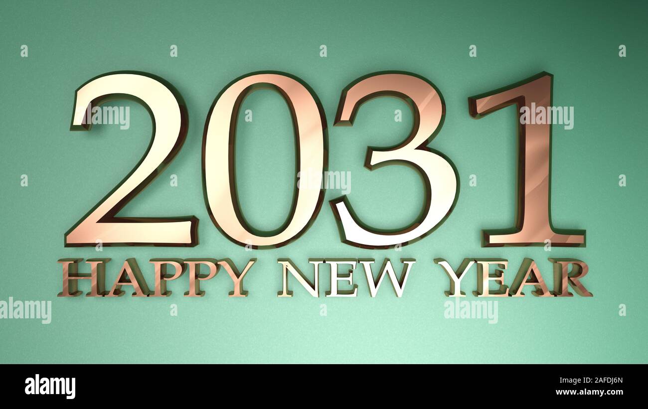 2031 Happy New Year copper write on green background - 3D rendering ...
