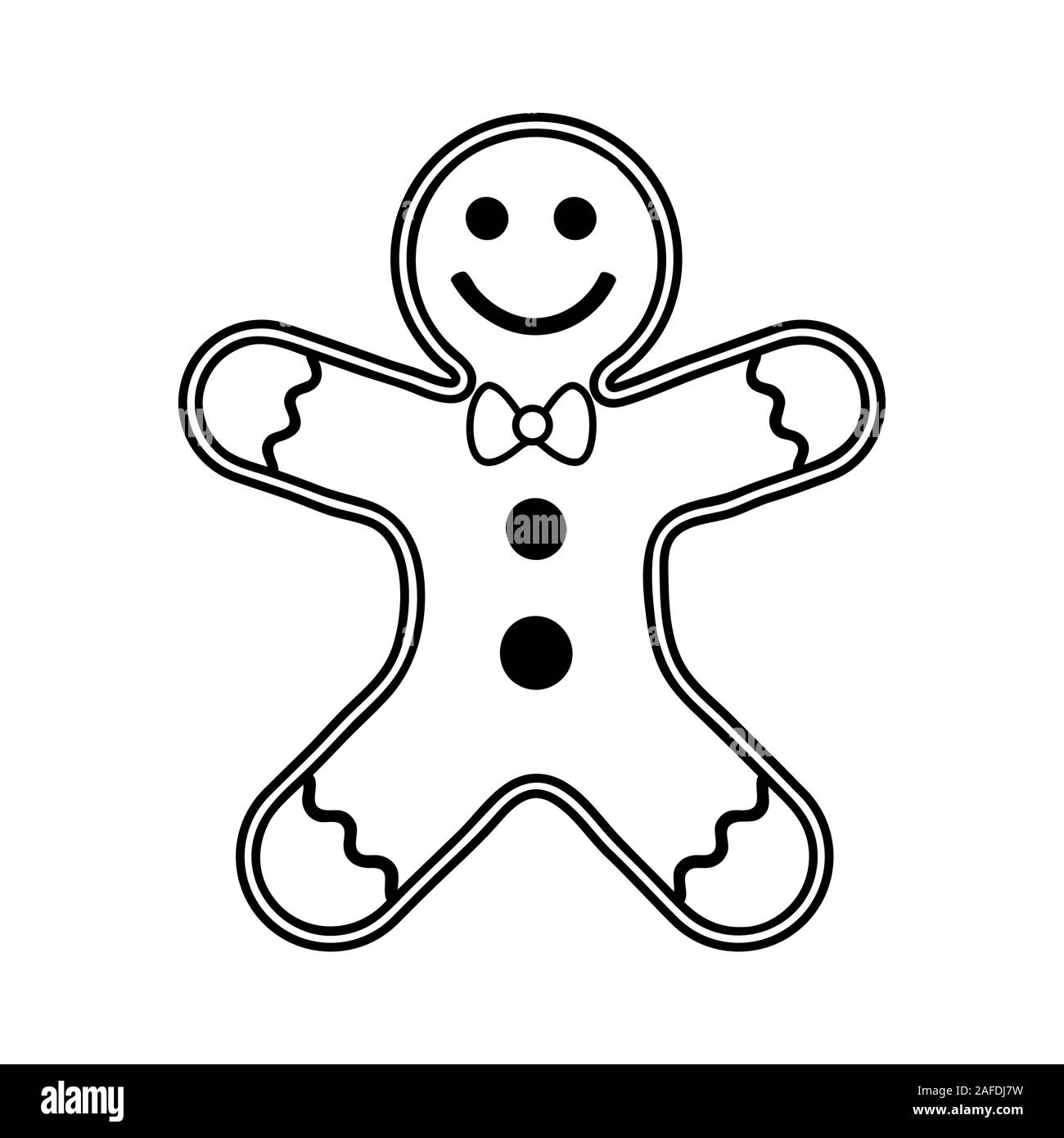 Gingerbread man Christmas cookie outline. New year biscuit ginger man. Cartoon illustration Isolated on white background Stock Vector