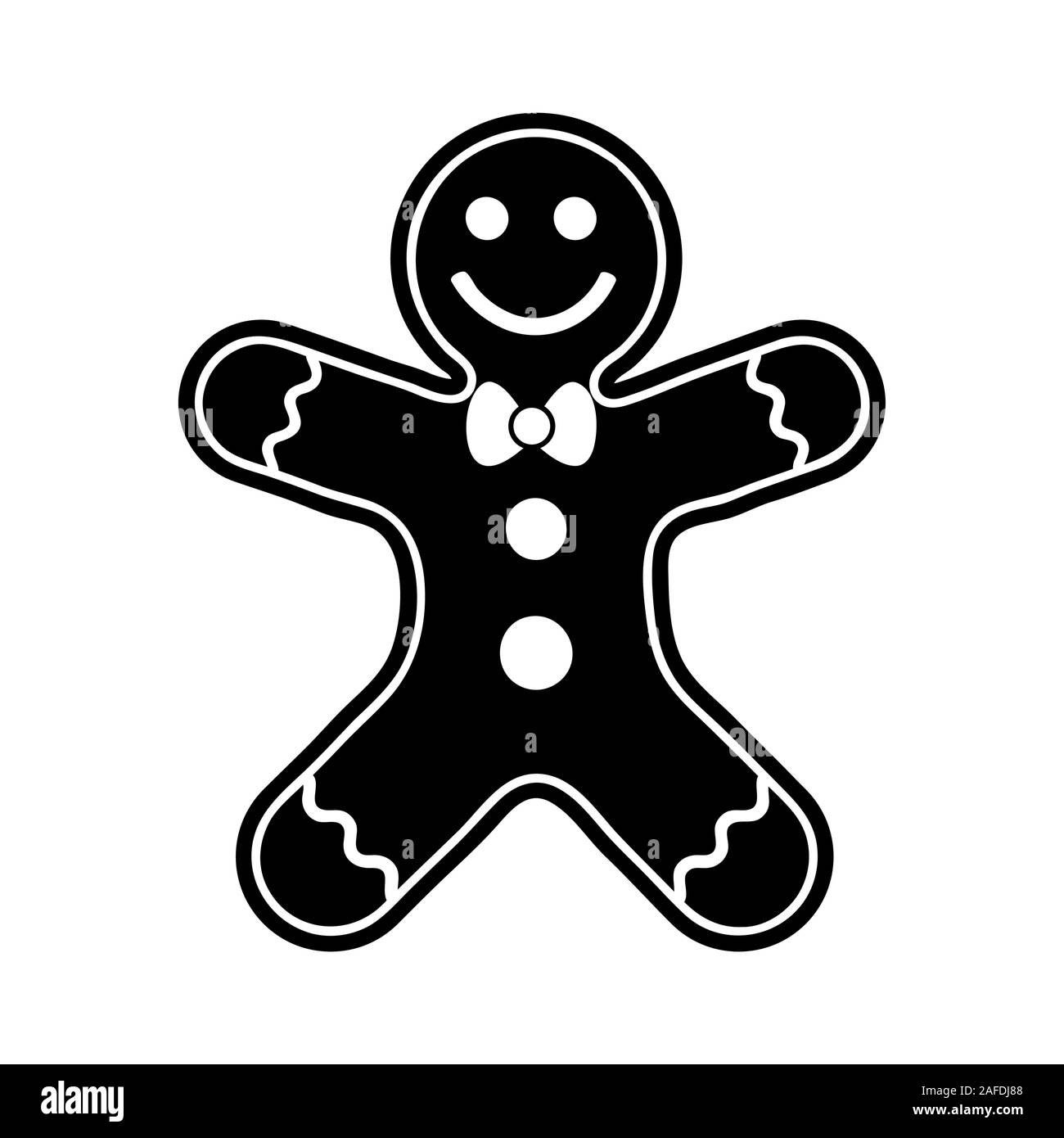 Gingerbread man cookie silhouette black icon vector, flat sign, isolated on white,  Holiday sweet cookie illustration. Symbol of Merry Christmas and H Stock Vector