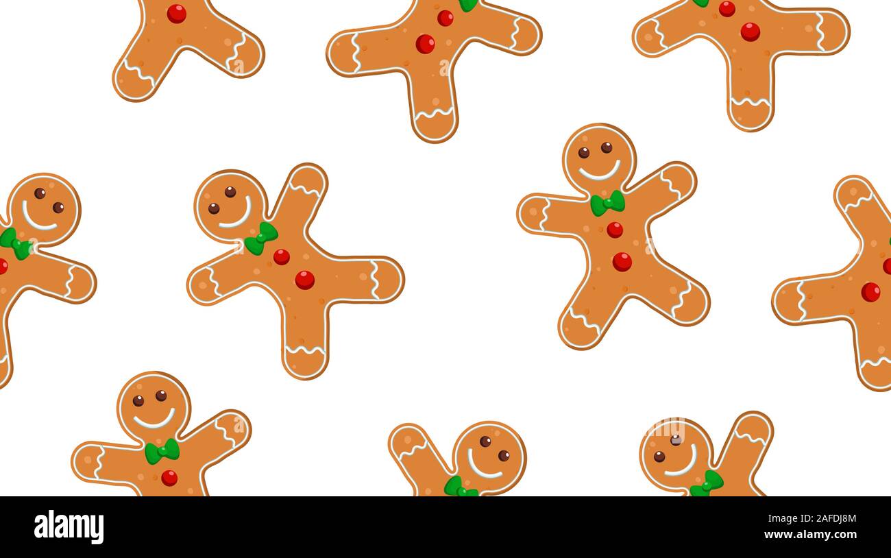 Gingerbread cookie men Vector seamless pattern. Tasty background for fabric, wallpaper, textile, package, greeting card, gift box, web design. Isolate Stock Vector