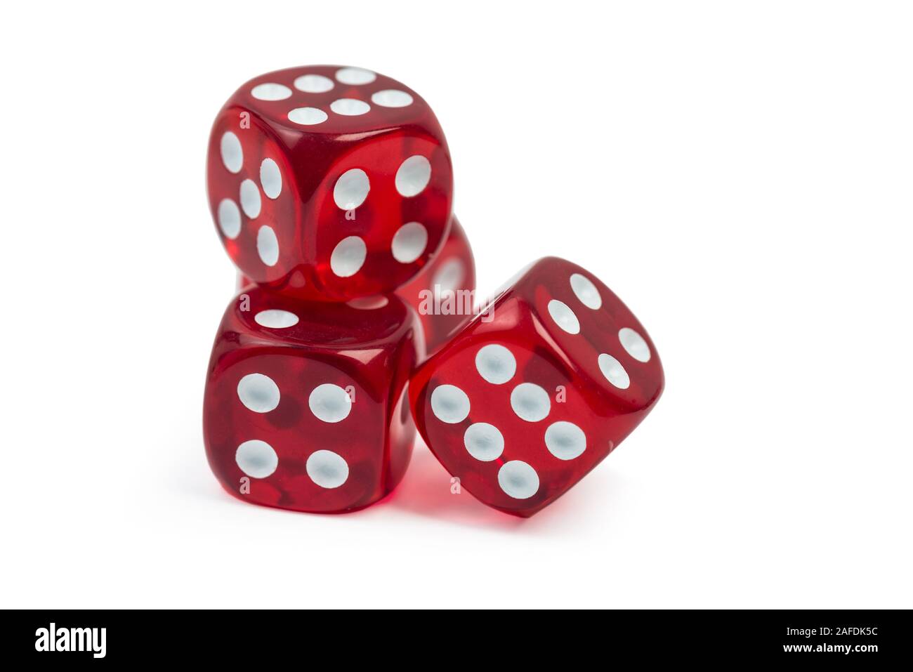 Group of red gambling casino dice isolated on white with clipping path Stock Photo
