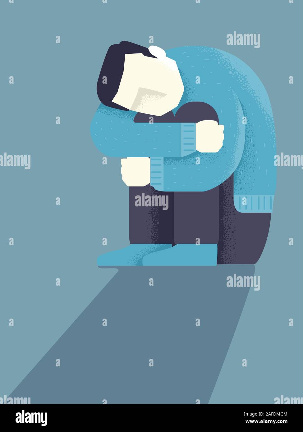 Illustration of a Lonely and Depressed Man Hugging Himself Down on the ...