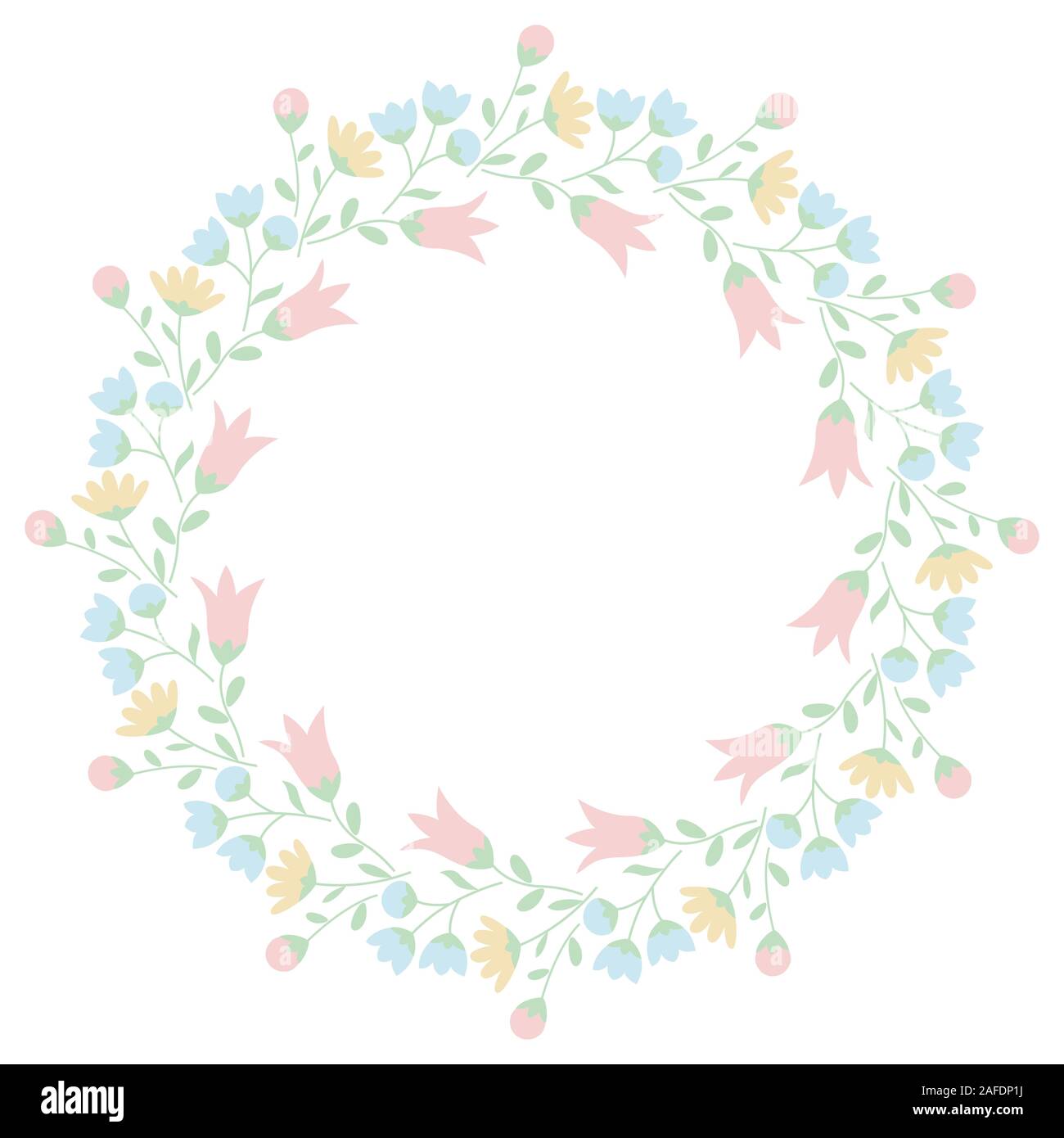 Decorative round floral frame. Wreath of multicolored flowers. Vector EPS10 Stock Vector