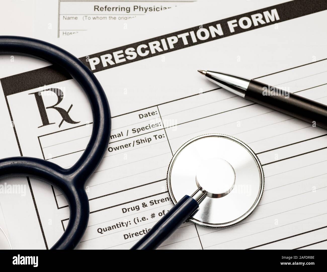 Blank veterinarian prescription form with stethoscope and pen Stock ...