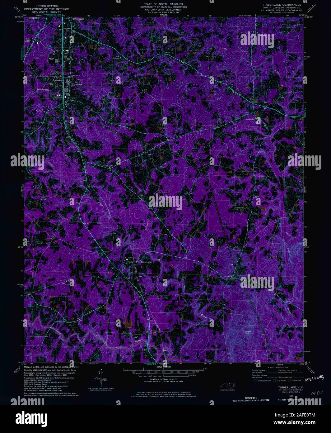USGS TOPO Map North Carolina NC Timberlake 164701 1981 24000 Inverted