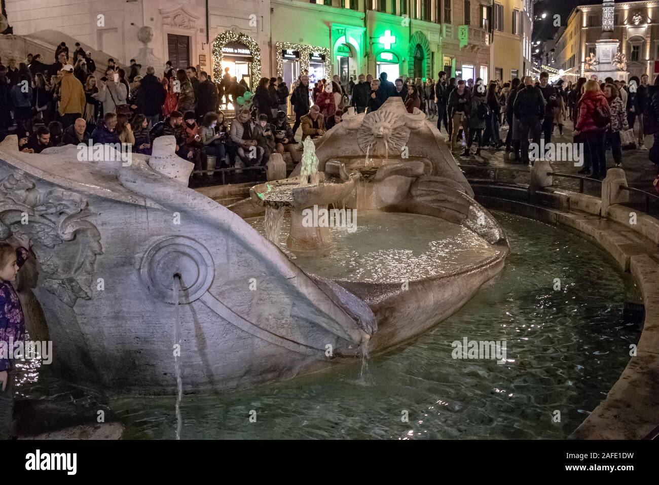 Rome Italy.The famous Piazza di Spagna fountain, also called Barcaccia by Bernini. Stock Photo