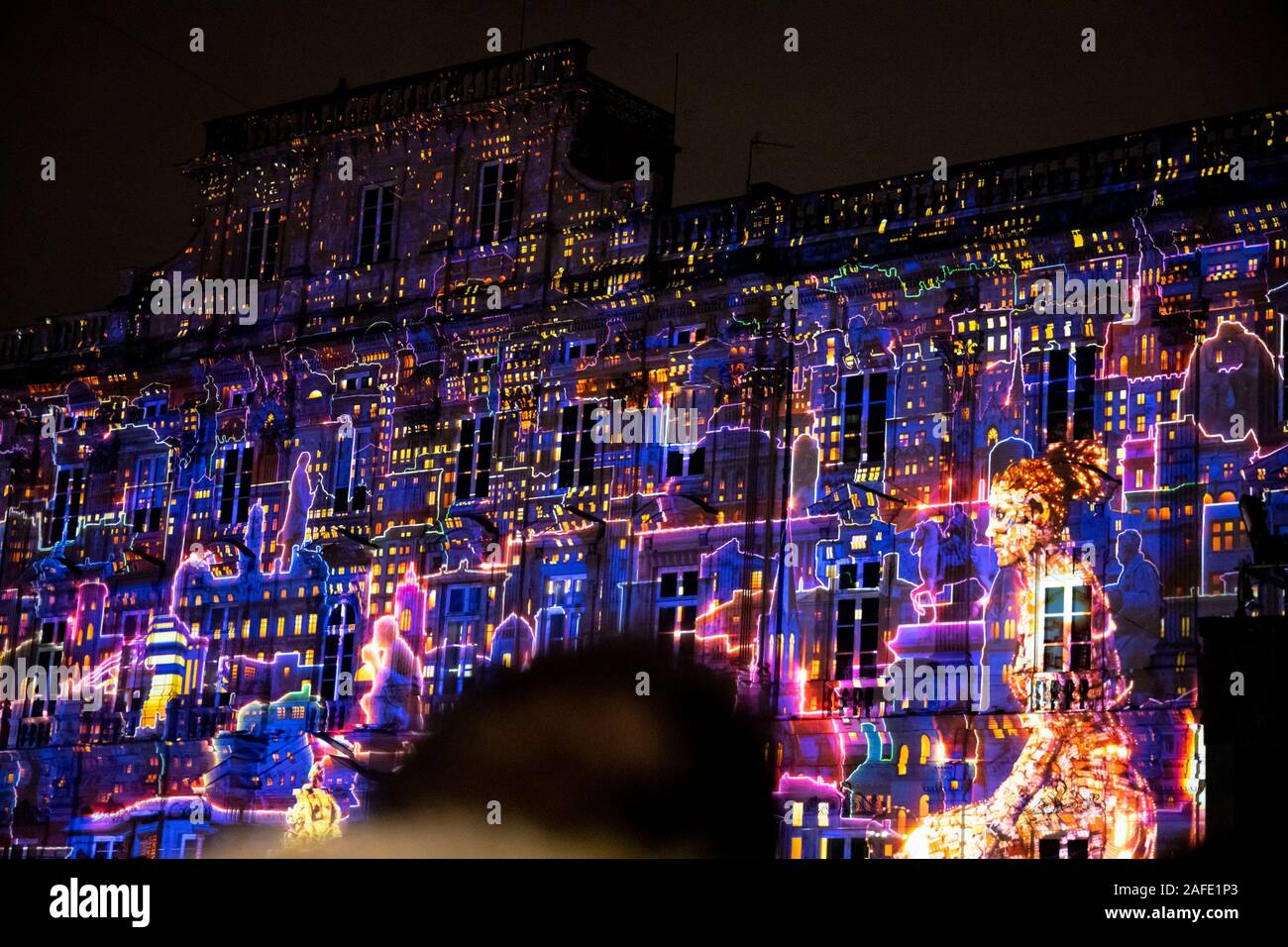 Spectaculaires - Une toute petite histoire de lumiere - Place Terreaux -Fête des Lumières - Ville de Lyon - Annual Festival of Lights in Lyon, France - December 2019 Stock Photo