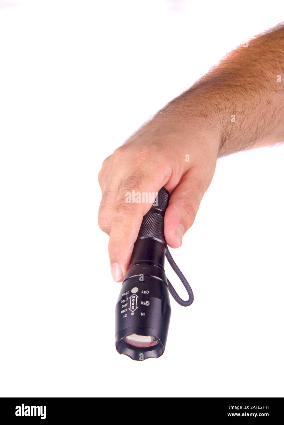 Close up of flashlight isolated on white background Stock Photo