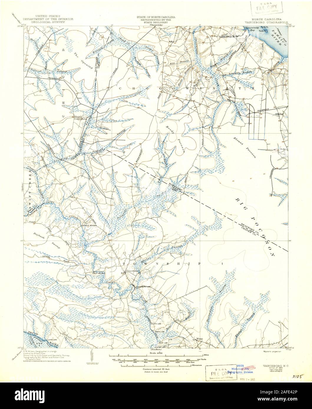 USGS TOPO Map North Carolina NC Vanceboro 164957 1905 62500 Restoration