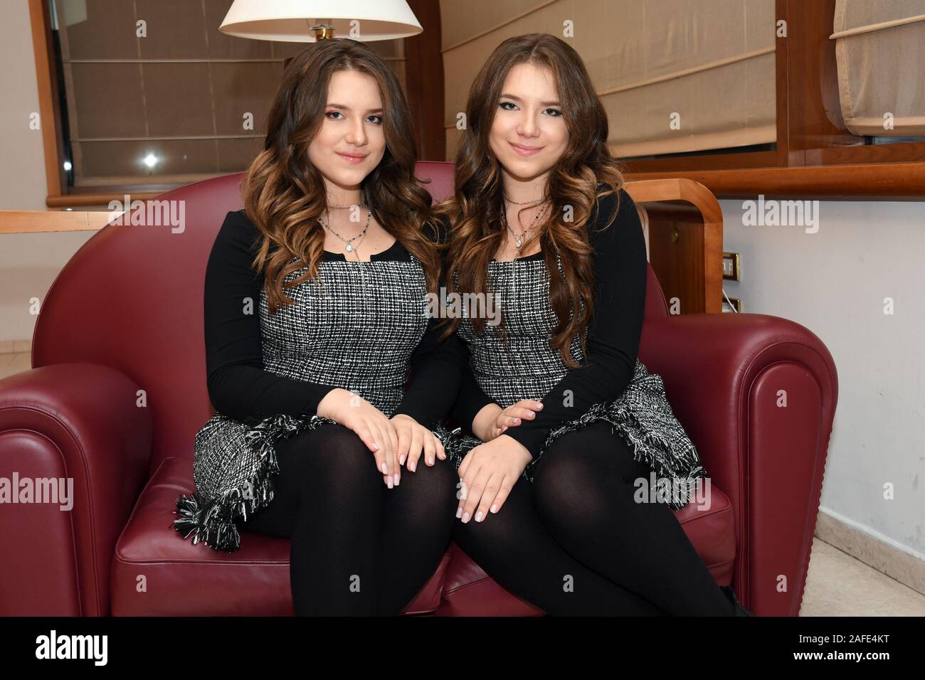***Minimum fee £40/$40 per picture for online use*** Bianca and Chiara D'ambrosio, better known as the D'ambrosio Twins pose for portraits at their hotel in Naples, Italy  Where: Naples, Italy When: 09 Nov 2019 Credit: IPA/WENN.com  **Only available for publication in UK, USA, Germany, Austria, Switzerland** Stock Photo