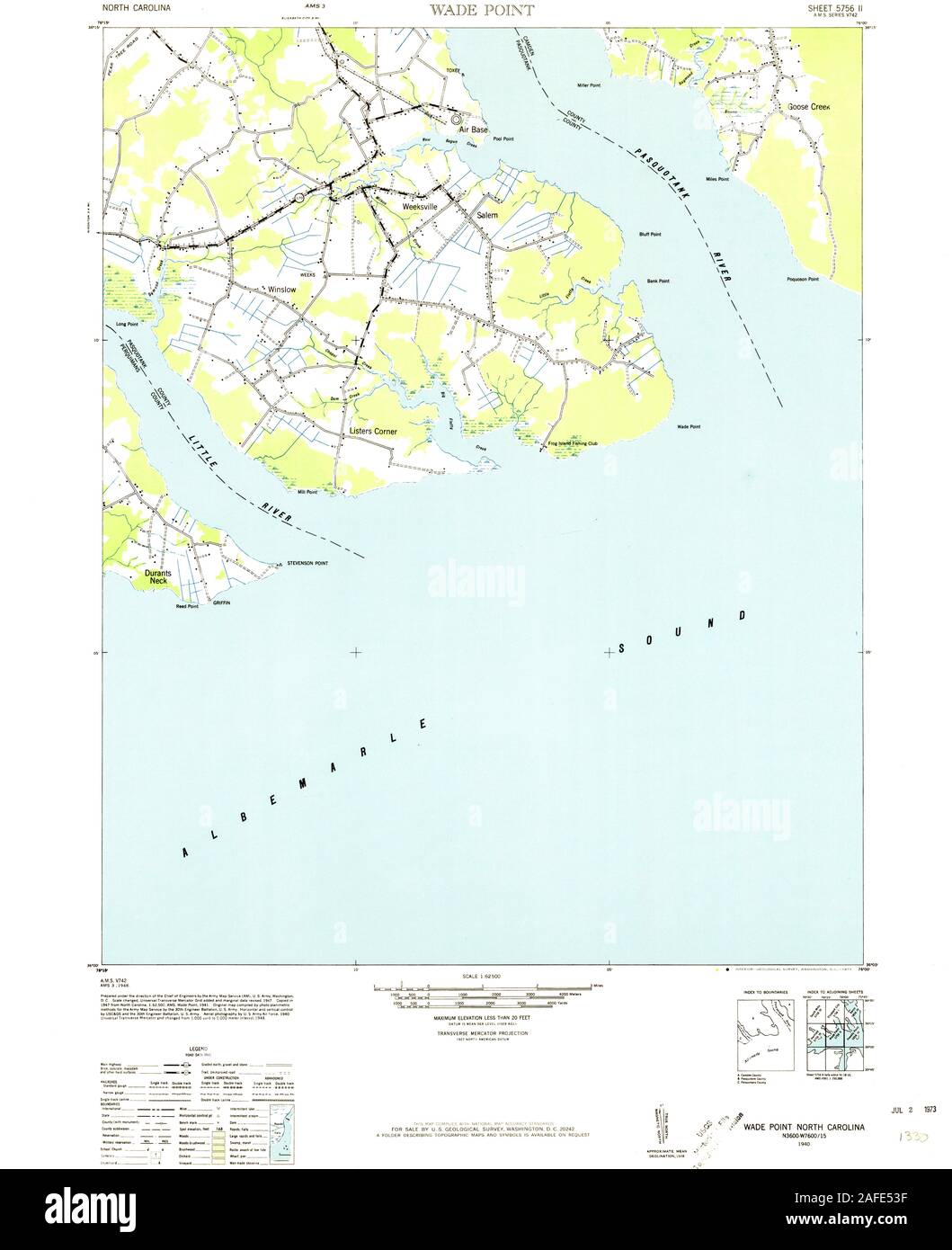 USGS TOPO Map North Carolina NC Wade Point 164979 1940 62500 Restoration Stock Photo