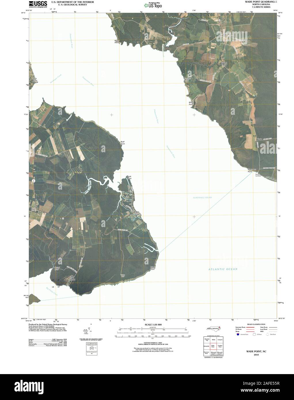 USGS TOPO Map North Carolina NC Wade Point 20100920 TM Restoration Stock Photo