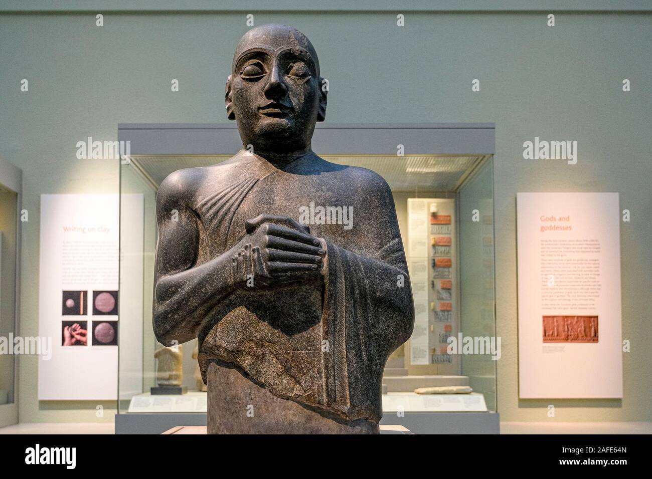 Stone statue of Gudea, King of Lagash, British Museum, London, England, UK Stock Photo