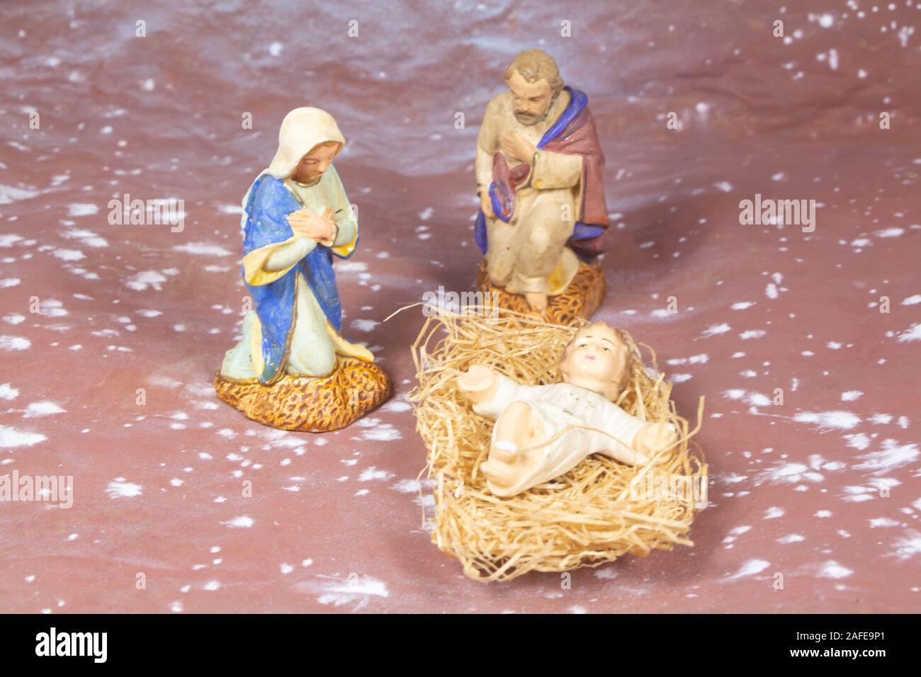 Nativity scene with provencal Christmas crib figures in terracotta ...