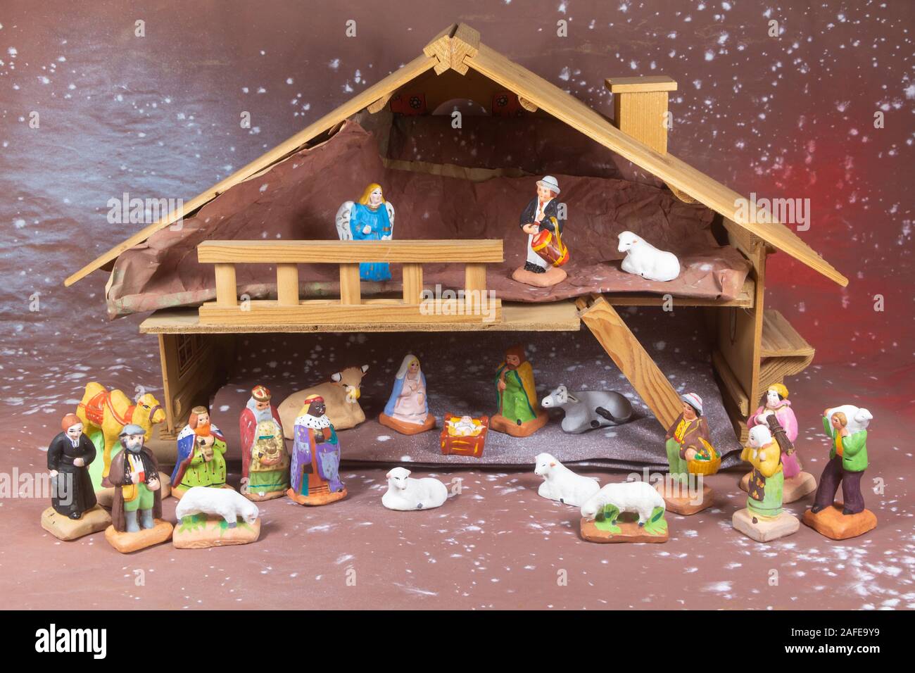 Nativity scene with provencal Christmas crib figures in terracotta ...