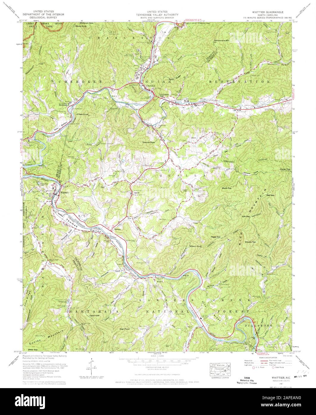 USGS TOPO Map North Carolina NC Whittier 164007 1967 24000 Restoration