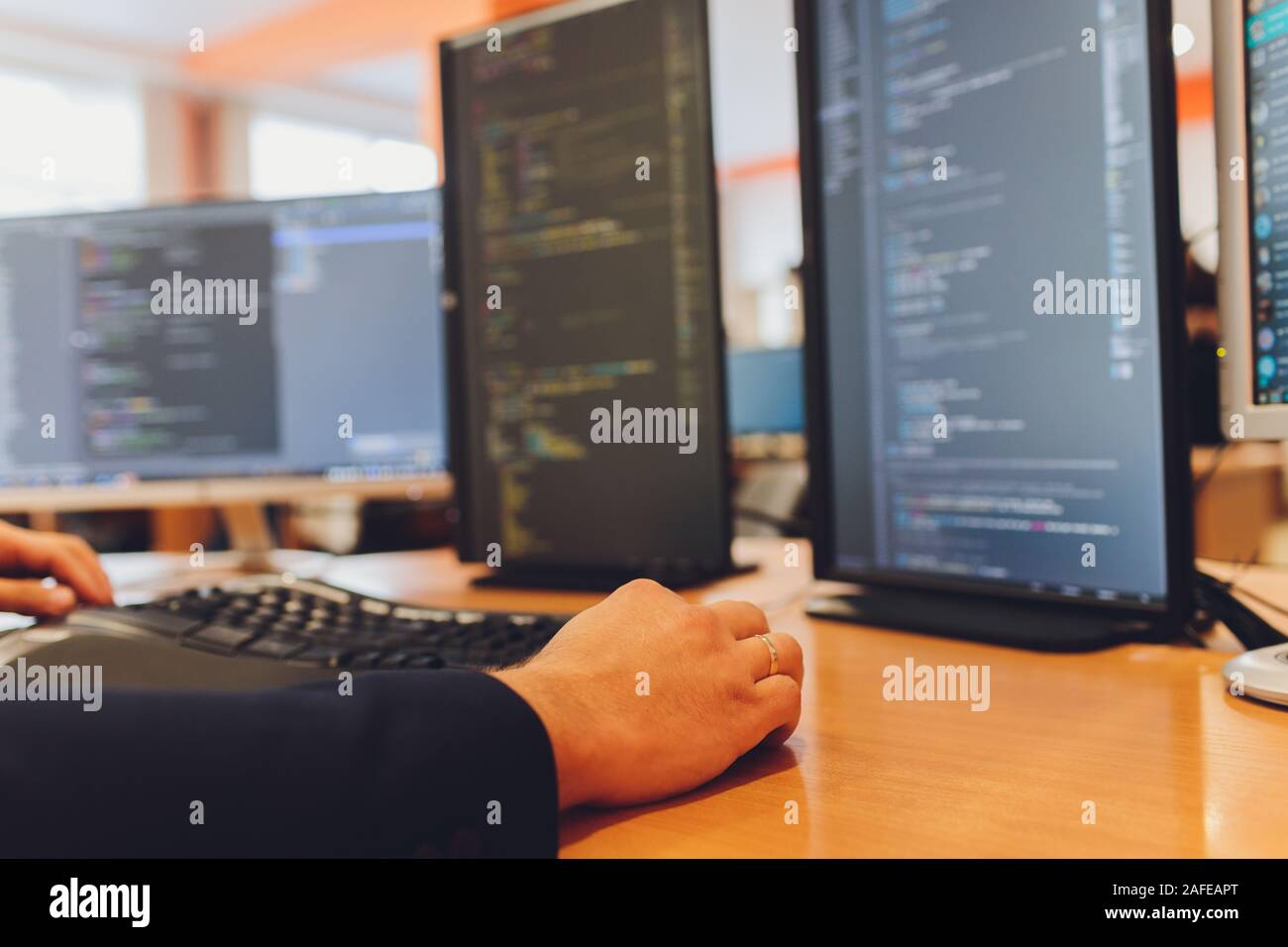 Programmer Hand Faster typing on keyboard. Programmer coding program ...