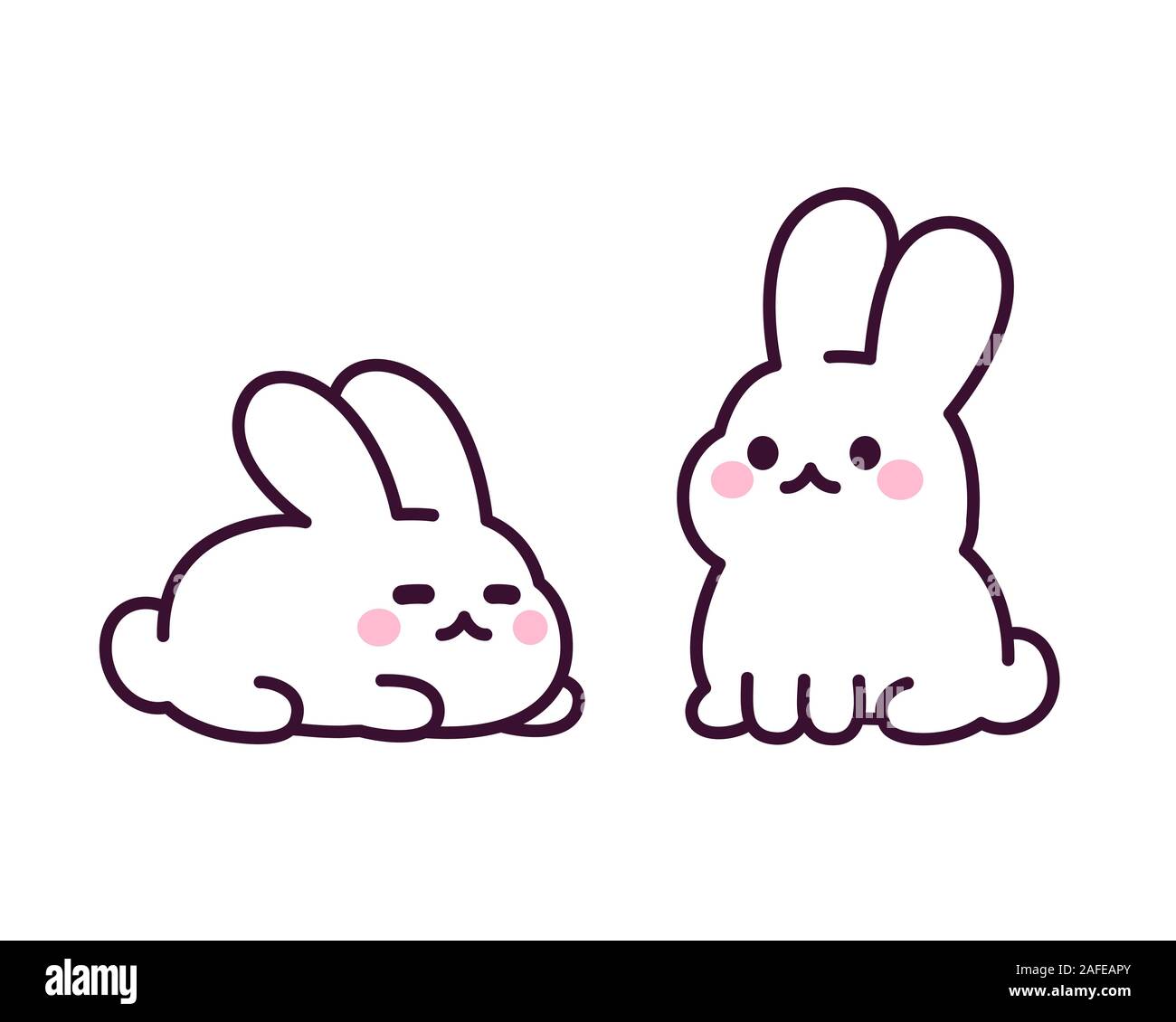 Two cute cartoon white rabbits, simple drawing. Kawaii Easter bunny vector  clip art illustration Stock Vector Image & Art - Alamy