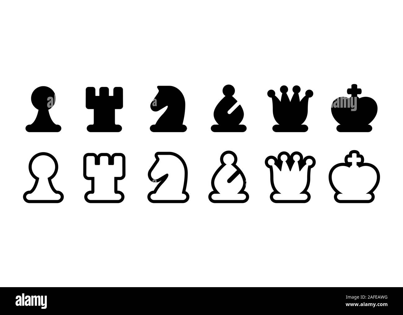 Chess pieces icon set, black and white chess figures. Simple stylized symbols, isolated vector illustration. Stock Vector