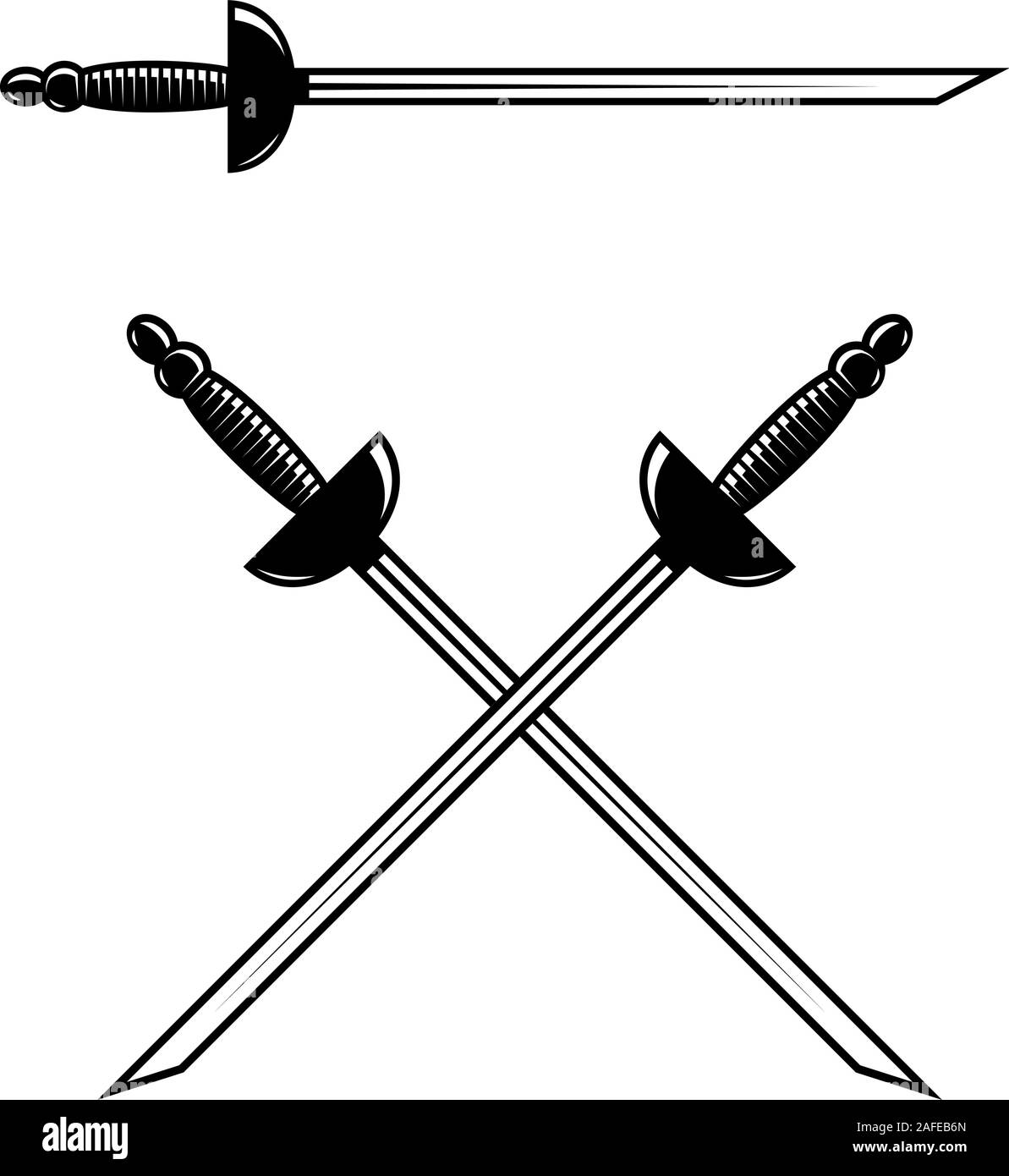 Crossed swords isolated on white background. Design element for logo, label, badge, sign. Vector illustration Stock Vector