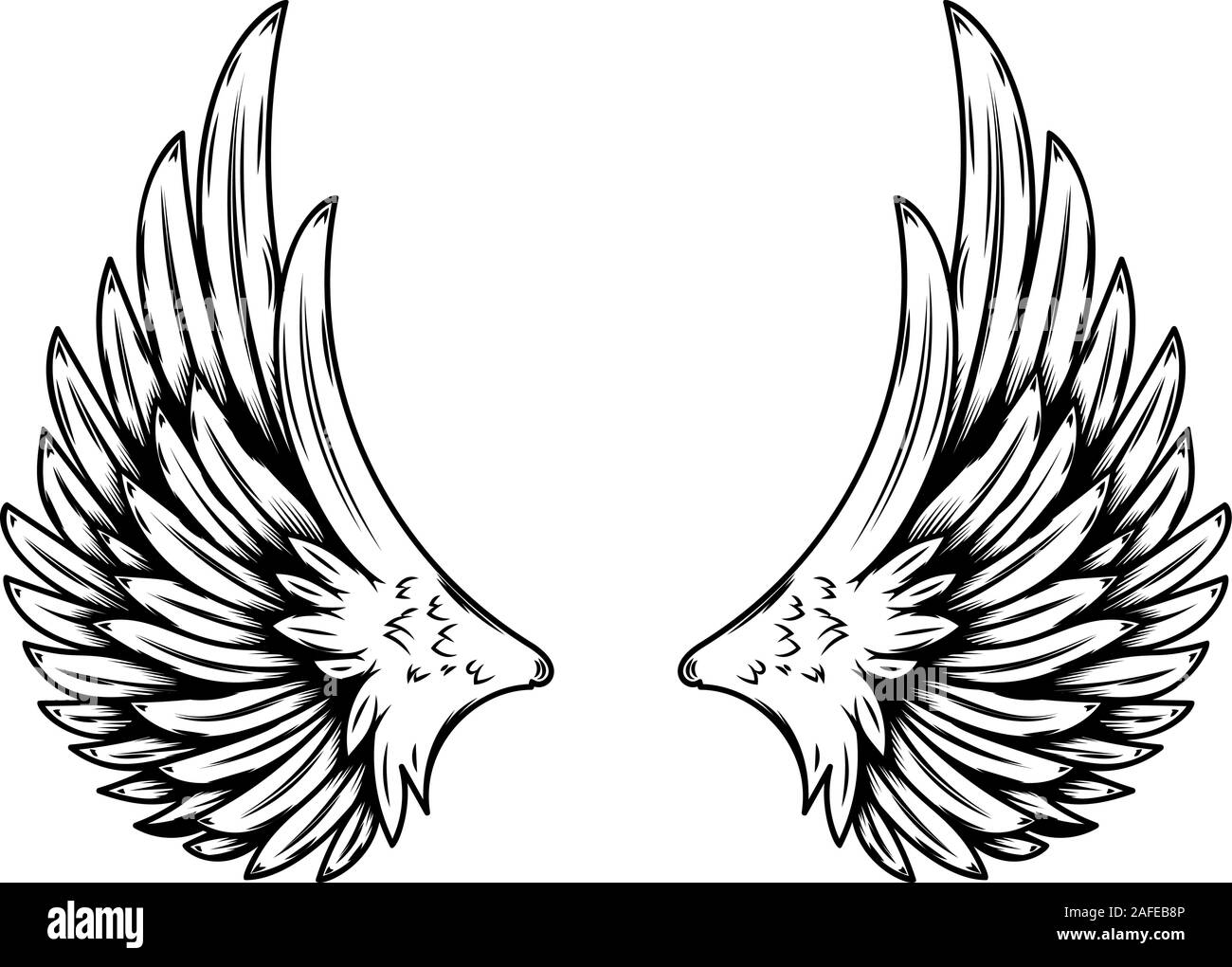 illustration of wings in tattoo style isolated on white background ...