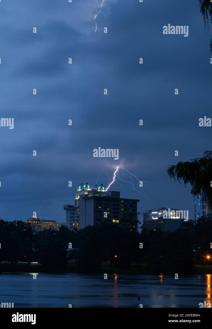 Lightning during a summer thunderstorm downtown Orlando, Florida Stock ...