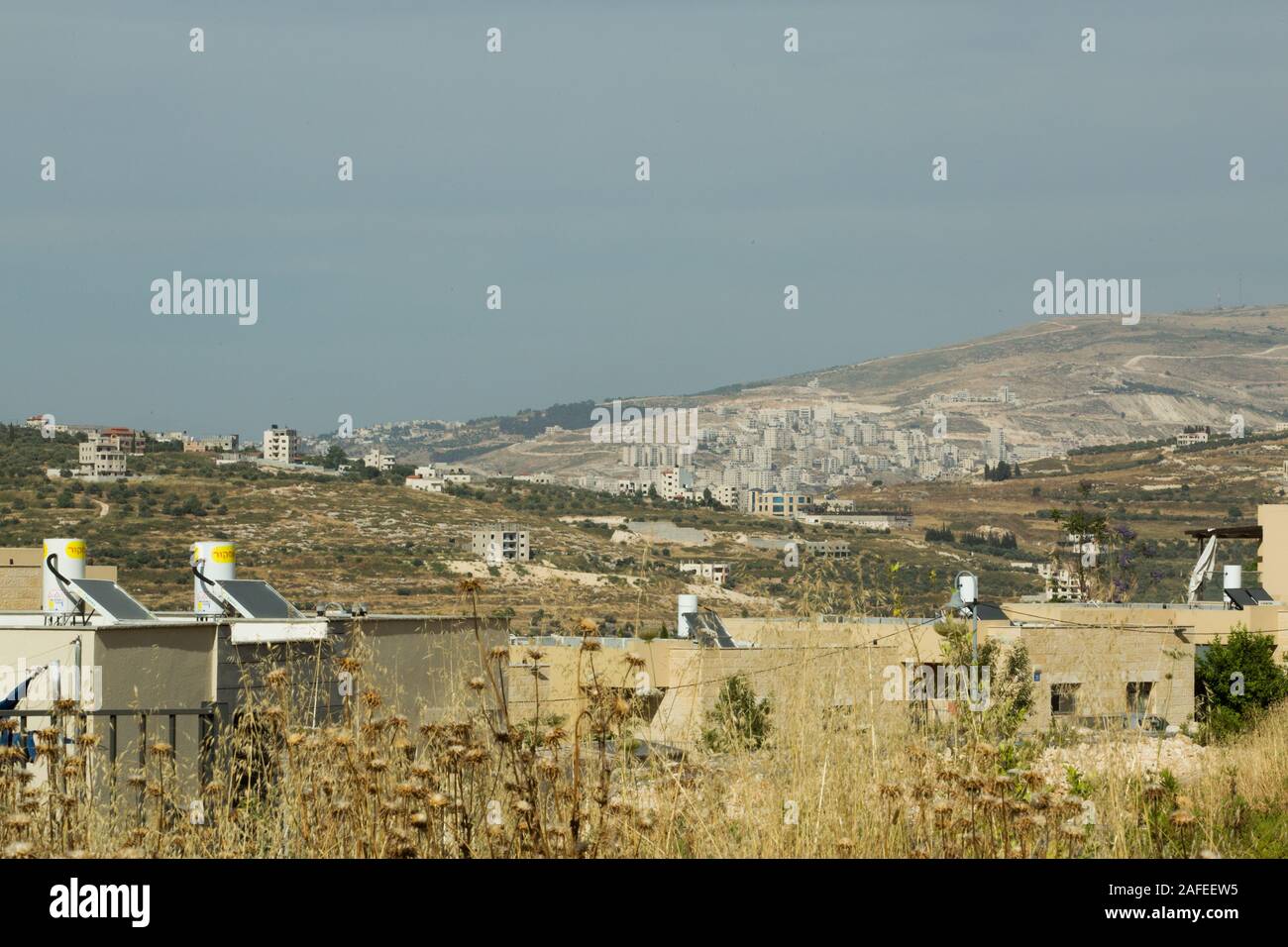 View of Nablus from the Israeli settlement Kdumim in the West Bank, Israel / Palestine Stock Photo