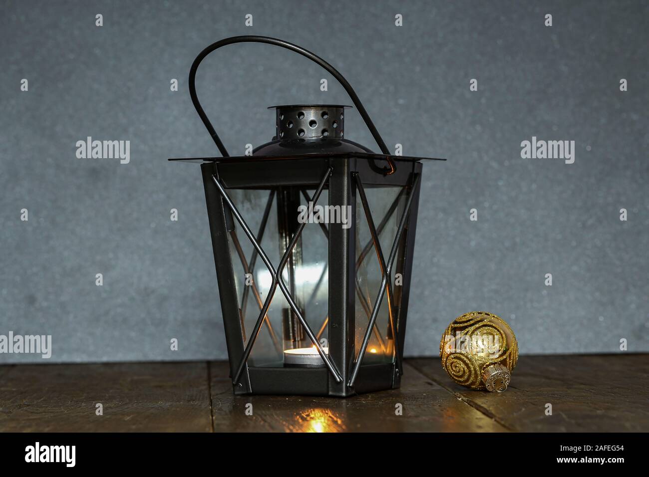 Christmas Lantern On Wooden Floor Stock Photos Christmas Lantern