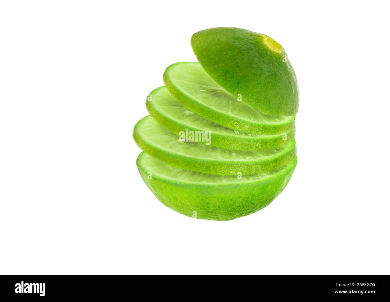 Lime cutted into layers colorful color lime in white isolated easy to
