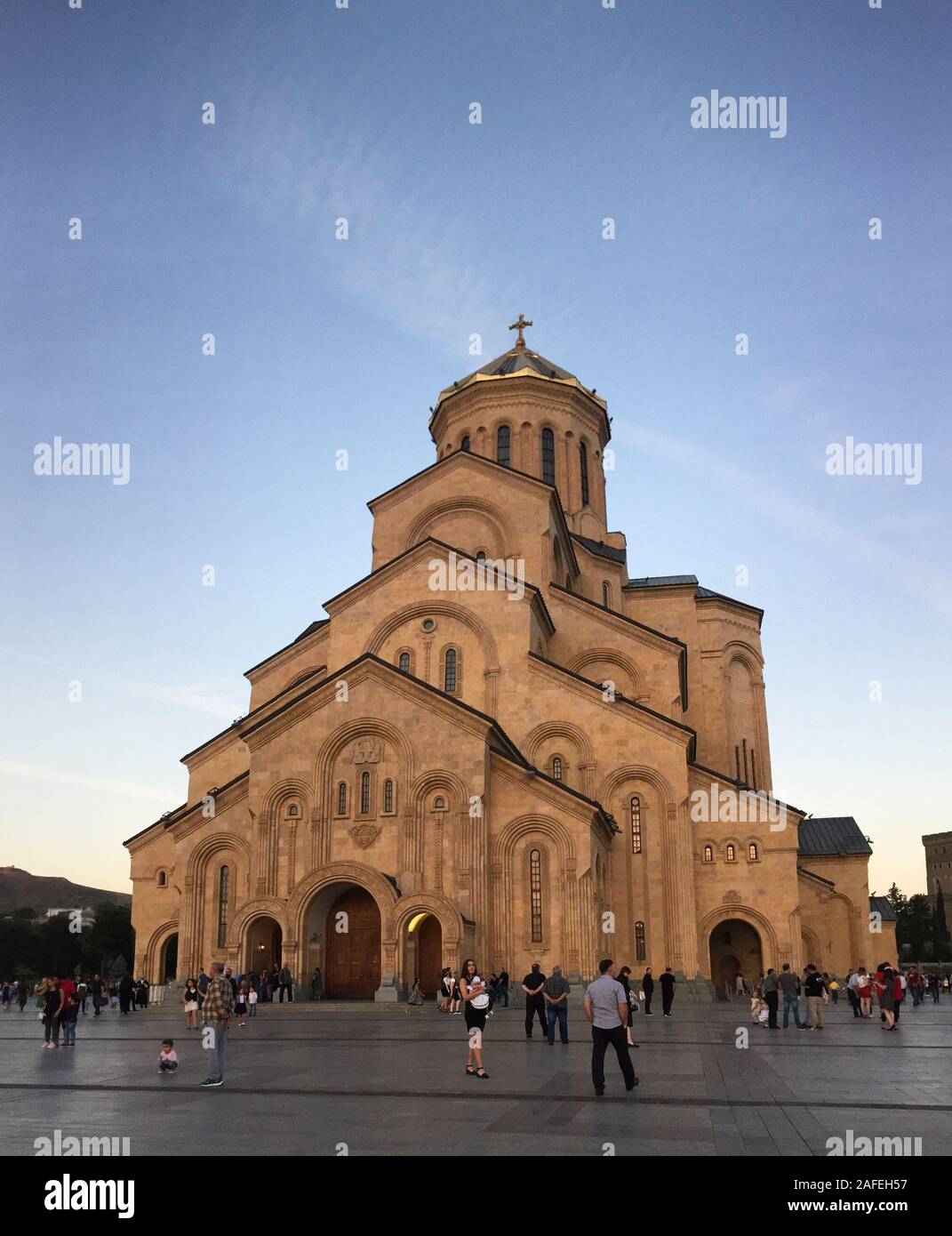 Tbilisi, Georgia - Sep 23, 2018. Holy Trinity Cathedral of Tbilisi, Georgia. Church is the third-tallest Eastern Orthodox cathedral in the world. Stock Photo