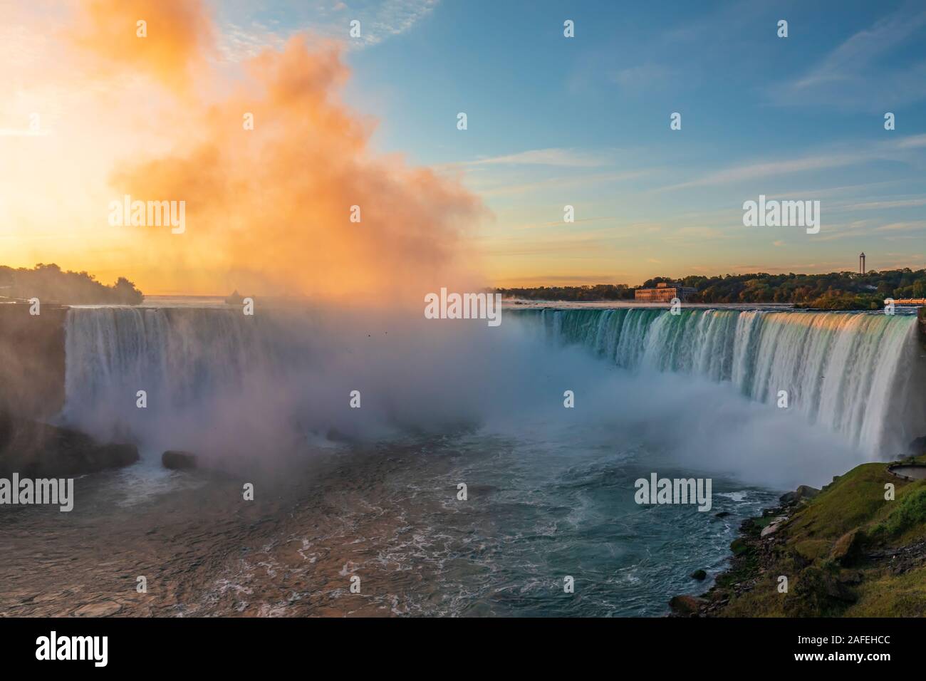 Sunrise at Niagara Falls. View from the Canadian side Stock Photo