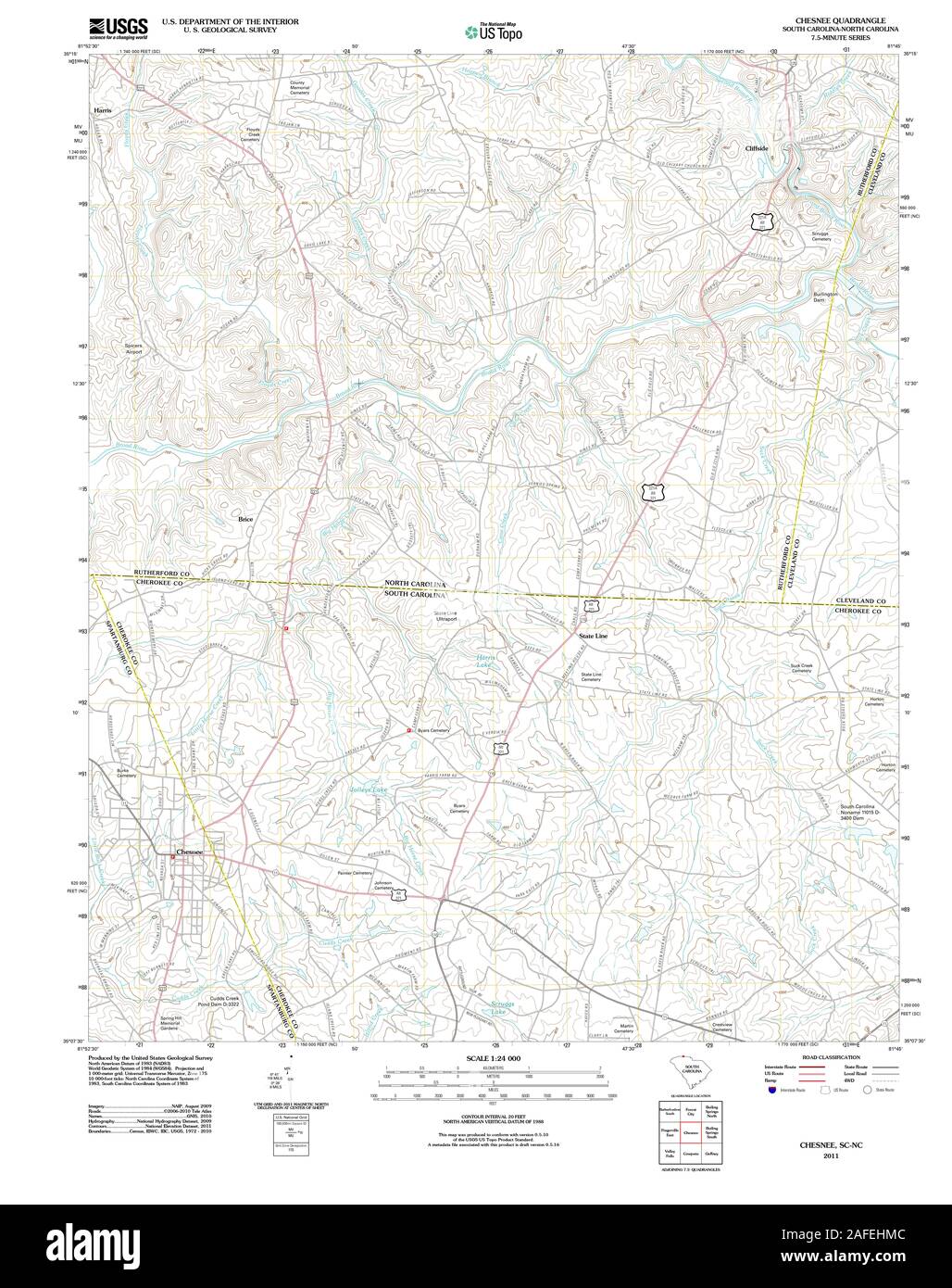 USGS TOPO Map North Carolina SC Chesnee 20110829 TM Restoration Stock