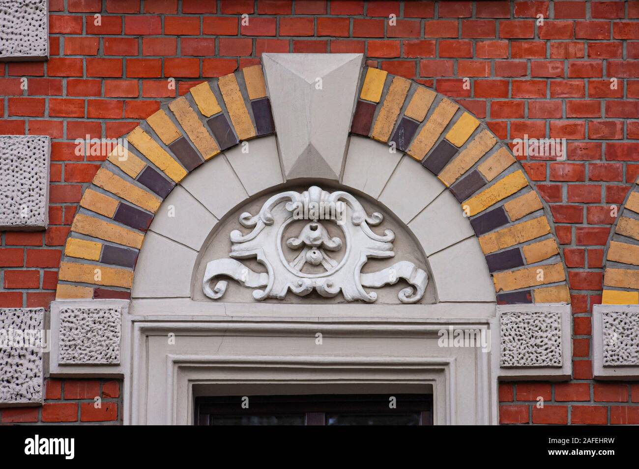 Elements of architectural decorations of buildings windows, arches and